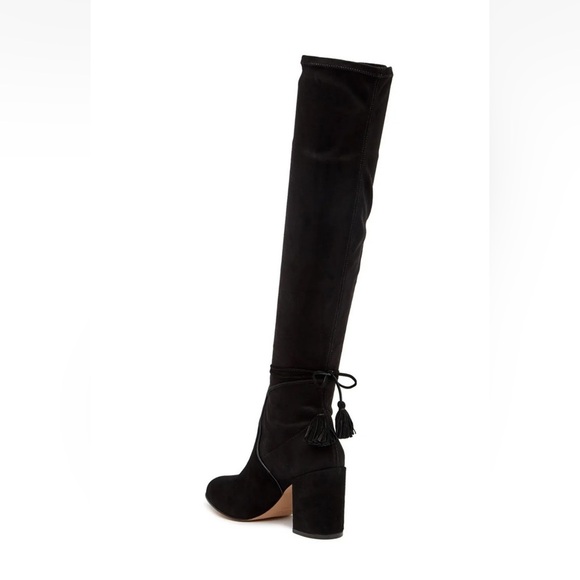 $600+ RACHEL ZOE Robin Tall Suede BLOCK Boot WRAPAROUND TASSEL BLACK Sz 6.5 - Picture 1 of 9